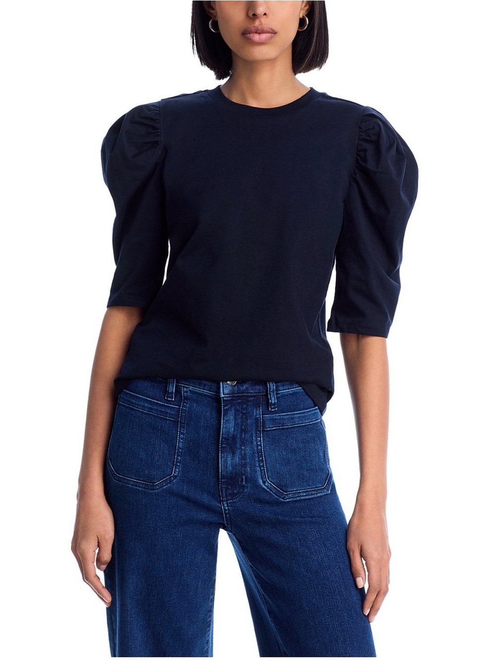 Frame Puff Sleeve Crewneck Top - navy